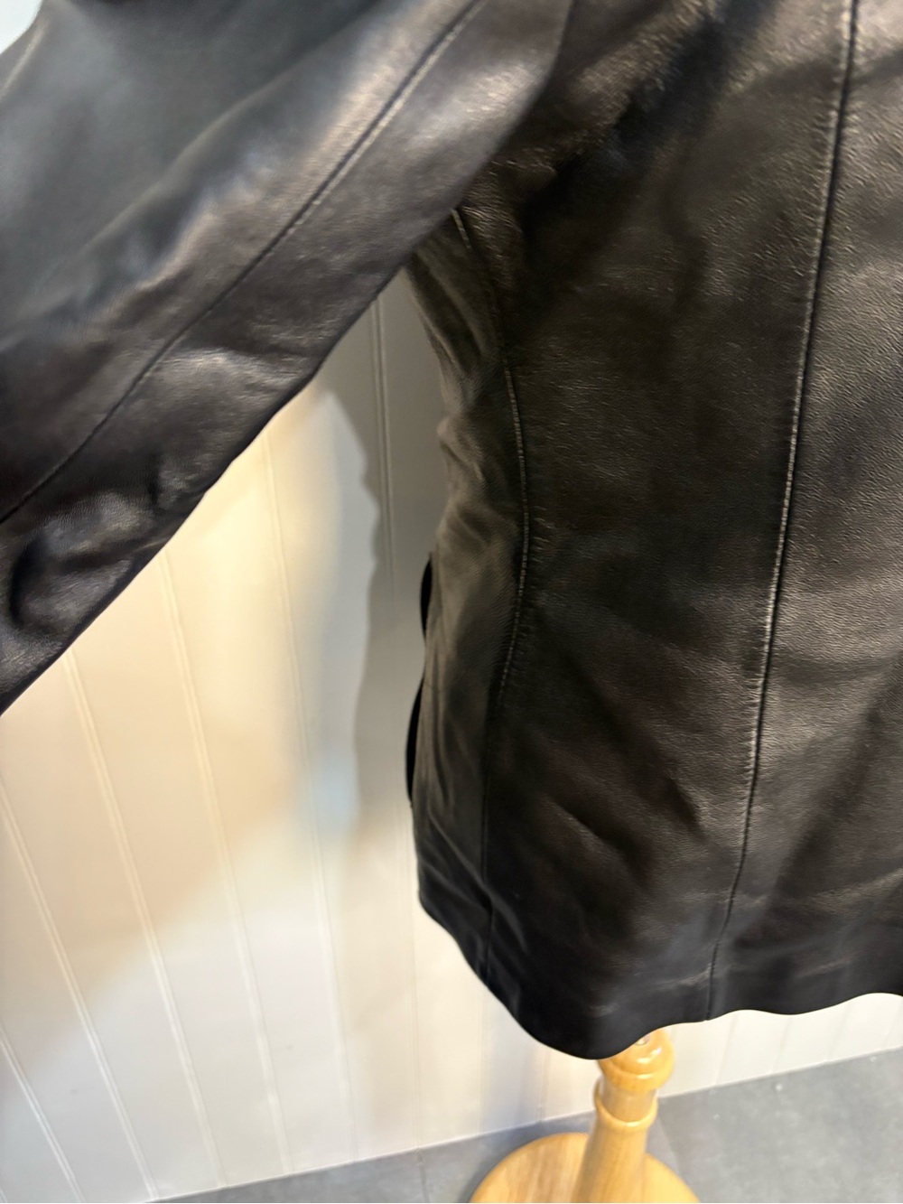 Vintage Black Genuine Leather Jacket Women’s Tailored Minimalist 90s Coat 12 - Picture 5 of 13